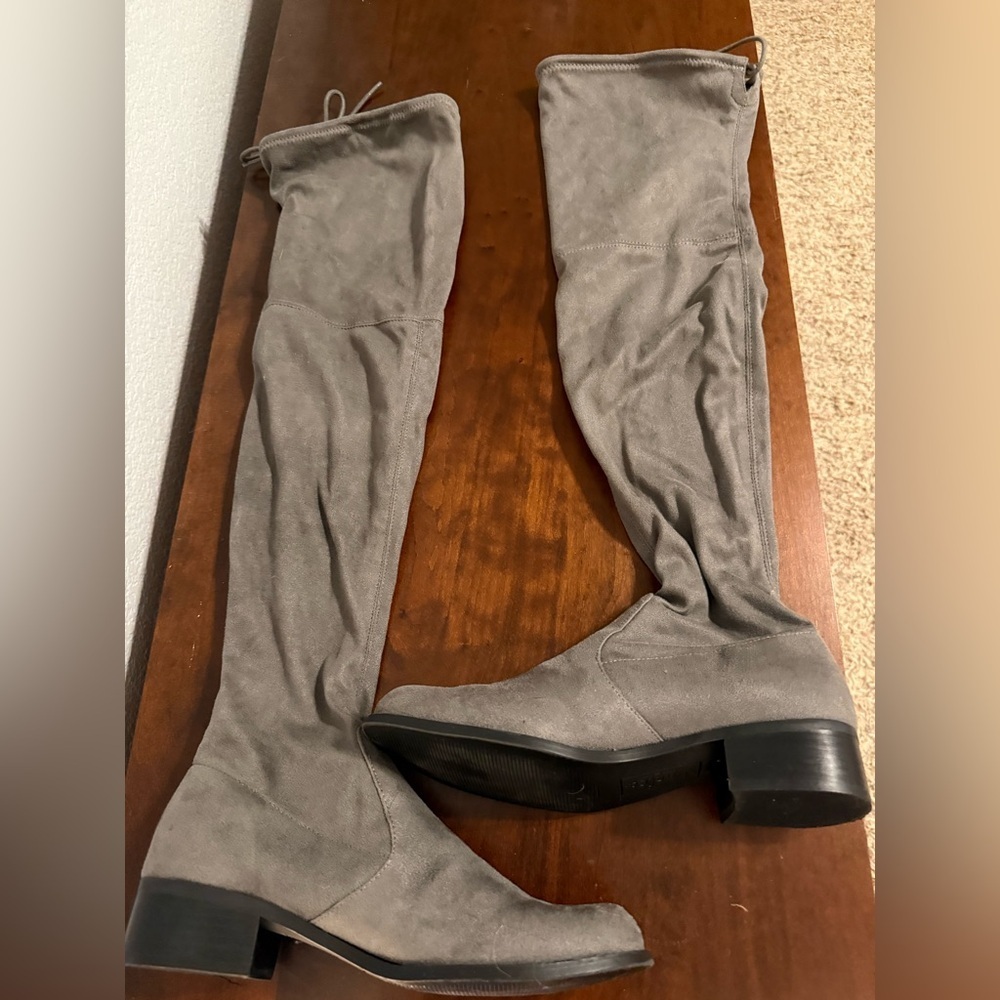 Over-the-Knee Suede Boots in Gray
